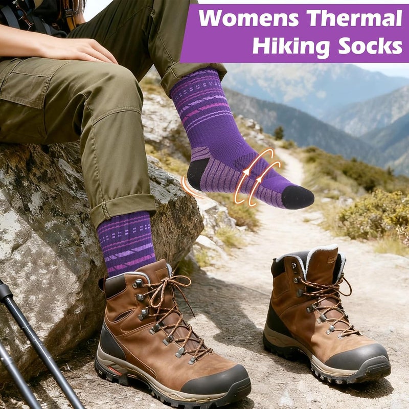 SEEKSOCK Store 5 Pairs Womens Merino Wool Hiking Socks Winter Warm Crew Moisture Wicking Thick Cushioned Striped Boot Socks - Image 5